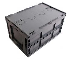 KLAPPBOX MIT DECKEL 61 Liter, stabile Klappbox Made in Germany, 60x40x33cm, stabile Einkaufskiste, max. 60kg, grau