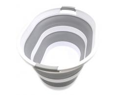 SAMMART Faltbarer Wäschekorb aus Kunststoff - Ovale Wanne/Korb - Faltbarer Aufbewahrungsbehälter/Organizer - Tragbarer Waschtrog - Platzsparender Wäschekorb (Grau)