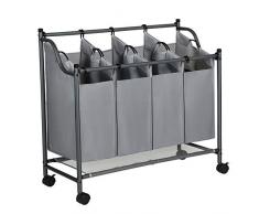 SONGMICS Wäschekorb auf Rollen, Wäschesortierer mit 4 abnehmbaren Stofftaschen, Wäschesammler, Aufbewahrung für Spielzeug, stabil, 4 x 35 Liter, grau LSF005GS
