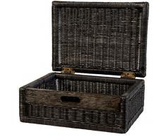 Korb mit Deckel Rattan geflochten Farbe Royal Schwarz, Regalkorb, Schrankkorb - Versandkostenfrei in DE