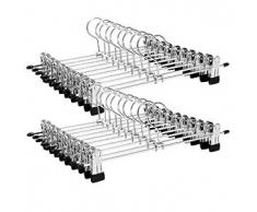 SONGMICS CRI003-20 Metall Kleider-/Hosenbügel, für Hosen, Anti-Rutsch für Röcke Socken, Rockbügel mit Clips, verchromt, 31 x 10,5 cm, 20 Stück