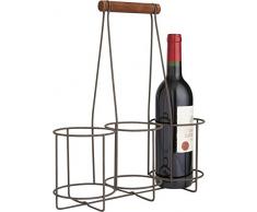 Korb 3 Flaschen aus Metall antik und Holz 33 x 11 x 36 cm
