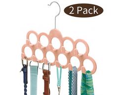 Mangotree Schal aufbewahrung, Schalbügel, 11 Löcher samt rutschfeste Schal & Gürtel & Halsketten Aufhänger&Schalhalter- 2er-Set-Pink