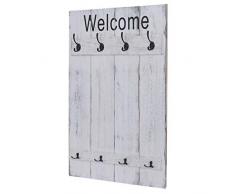 Mendler Wandgarderobe HWC-C89 Welcome, Garderobe Garderobenpaneel, Shabby-Look Vintage, 91x60cm ~ weiß, Shabby