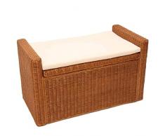 Mendler Aufbewahrungstruhe Truhe Sitzbank M92 Rattan mit Kissen 88cm ~ honigfarben