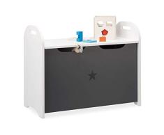 Relaxdays, Weiß-Grau Spielzeugtruhe für Kinder, Stauraum für Spielzeug, Sitzbank m. Deckel, HBT 47x57x30 cm, Sternmotiv, Standard