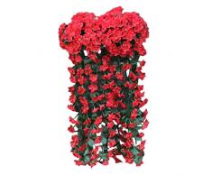 Künstlich Hängende Blumen, ZHANSANFM Violette Blumen-Wand-Glyzinien-Korb-hängende Girlande-Rebe Kunstblumen für Hausgarten Wand Tür Hintergrund Dekoration Hochzeit Party Decor rot