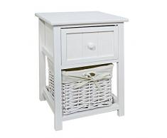 young&joy Weiß Holz Shabby-Chic-Nachttisch mit Weidenkorb Schublade