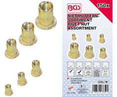 BGS 14126 | Nietmuttern-Sortiment | 150-tlg. | verzinkter Stahl | in praktischer, wiederverwendbarer Universalbox