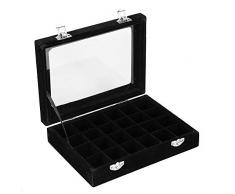 2 Farben 24 Grids Schmuck Aufbewahrungsbox, Ringe Strass Edelstein Perlen Ohrring Kunst Dekorationen, Schmuck Organizer, Vitrine, Vintage Geschenk für Frauen(Schwarz)