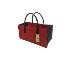 RAIKOU KULT Filz-Tasche Shopper NEU Filzkorb Einkaufstasche Henkeltasche Zeitungskorb Stabile Kaminholztasche Zeitungsständer auch für Spielzeug Garten Picknick Strand (Rot/Anthrazit,50x34x27cm)