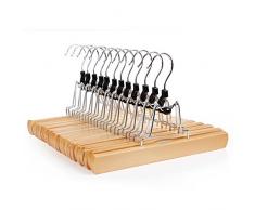 SONGMICS Hosenspanner, 12 Stück, Kleiderbügel aus Holz, Hosenbügel, rutschfest, verchromter Haken, um 360 Grad drehbar, CRW007-12, Natur