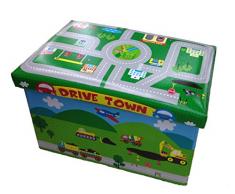 GMMH Hocker 49 x 31 x 31 cm Faltbarer Original Spielzeugbox Spielzeugtruhe Spielzeugkiste AufbewahrungsboxSitzhocker faltbar (Drive Town)