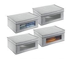 mDesign 4er-Set Aufbewahrungsbox – große Aufbewahrungskiste mit Deckel und Sichtfenster aus Kunststoff – rechteckige Schrankbox zur Kleideraufbewahrung im Schlafzimmer – grau