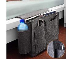 Destinely Aufbewahrungstasche fürs Bett, Filztasche mit Tissue-Box und hängender Aufbewahrungstasche, Zeitschriftenhalter für das Home College-Wohnheim Schlafzimmer-Dunkelgrau