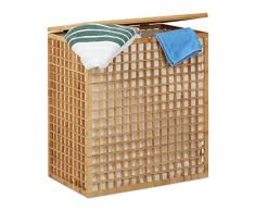 Relaxdays Wäschesammler 2 Fächer, eckige Wäschetruhe mit Wäschesack, Wäschesortierer mit 96 L, HBT: 62x56x35 cm, natur