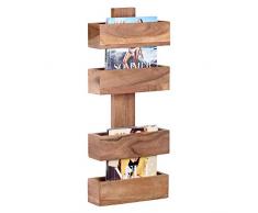 FineBuy Zeitungsständer Massivholz Akazie 2 Ablagefächer Zeitschriften-Ständer Design Prospekt-Halter Landhaus-Stil Holz-Regal Natur-Produkt Wohnzimmer-Regal Buch-Ablage Echtholz Wandregal Unikat