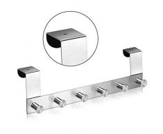 qobobo Edelstahlhaken Türgarderobe Kleiderhaken Türhakenleiste Garderobenhaken 6 Reihe Haken ohne Anlage der Wandbefestigung(für die von weniger als 42 mm Türdicke)