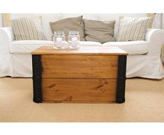 Uncle Joe´s Truhe hell Couchtisch Truhentisch im Vintage Shabby chic Style aus Massiv-Holz in braun mit Stauraum und Deckel Holzkiste Beistelltisch Landhaus Wohnzimmertisch Holztisch nussbaum