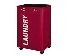 Wenko Wäschesammler Quadro rot, stabiler Wäschekorb, Wäschetonne mit Rollen, Wäschetruhe mit Griff, 100% Polyester, Fassungsvermögen 79 L, 140 x 60 x 33 cm