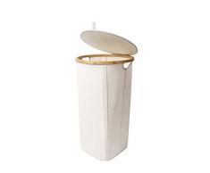 Bresima Bambus Wäschekorb Beige mit Deckel und aus Baumwolle, 70L Fassungsvermögen, runde Faltbare Wäschetonne, 38 x 65cm Wäschesammler mit Griffen für das Bad