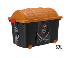 Spielzeugkiste Spielzeug Aufbewahrungsbox Rollbox Schatztruhe Pirat 60x40x42cm