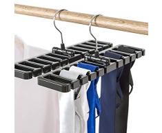 Liumei 10 Schlitze Krawattenhalter für Schal und Schal aus stabilem Kunststoff für Kleiderschrank, platzsparender Gürtelbügel mit Metallhaken Schwarz