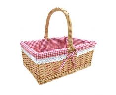 ZHIQ Picknickkorb Natur Weidenkorb Aufbewahrungsbox Natur Einkaufskorb Rechteckige Willow mit Deckel Und Henkel Korb mit Stoffeinlage für Home großer Tragekorb