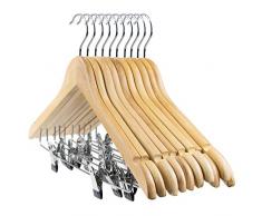 Tebery 10 x Holz Kleiderbügel Hosenspanner Hosenbügel für Hosen Röcke Rutschfest aus Schima-Holz 45, cm