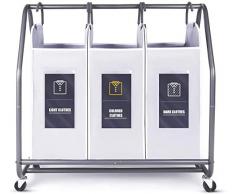 Rolling Wäschesortierer, Biemlerfn Wäschekorb mit 3 abnehmbaren Taschen, Wäschewagen, Kleidung Spielzeug Organizer auf Rollen