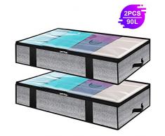 prettop 90L Unterbettkommode Groß Unterbett Aufbewahrungstasche Faltbare Unterbett Aufbewahrung Kleideraufbewahrung mit Klarem Fenster für Bettdecken und Kissen Kleidung Bettzeug Decken, 2 Stück