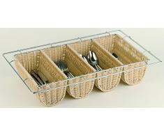 APS 11965 Besteckbehälter GN 1/1 -Büfett- 53 x 32,5 x 10cm Poly-Rattan-Korb mit verchromtem Drahtgestell stabile Ausführung dekorativ, wasserfest und hygienisch