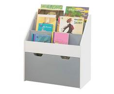 SoBuy KMB17-HG Kinder Bücherregal Kinderregal mit 3 Ablagefächern und Einer herausnehmbaren Spielzeugtruhe Aufbewahrungsregal für Kinder Weiß/Grau BHT ca.: 63x70x30cm