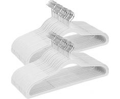 SONGMICS Kleiderbügel aus Kunststoff, 50 Stück, gut belastbar, Anzugbügel mit rutschfesten Gummi-Aufsätzen, dünn, platzsparend, Jackenbügel mit um 360°drehbarem Haken, für Mäntel, Hemden, Weiß CRP50W