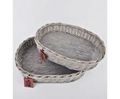 Schalen Korb 2er Set Landhaus Design Rattan grau (Oval)
