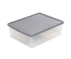 Aufbewahrungsbox mit Deckel DIN A3 24L Kunststoffbox Organizer Stapelbox Stapelkiste Plastikbox Kunststoff Behälter Regalbox Kiste Transportbox Grau Universal Box Transparent Ordnungshelfer Lagerung