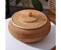 Rattan-Brotkorb mit Deckel, handgeflochtener Mehrzweckkorb, robuster Brotkorb M 27*12 CM Braun 2