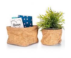 RSW24 Aufbewahrungskorb Set | 100% Kork | Faltbar | 20x20x16 cm + 18x14 cm | Aufbewahrungsbeutel