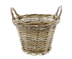 FRANK FLECHTWAREN Klassischer, Kleiner Pflanz-Korb Rattan (grau gekalkt)