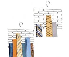 mDesign 2er-Set Krawattenhalter – edler Krawattenbügel für mindestens 23 Krawatten – Kleiderschrankzubehör für platzsparende Krawattenaufbewahrung – silberfarben