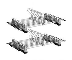 SONGMICS 20 x Metall Hosenbügel Kleiderbügel für Hosen Socken Röcke 40 x 10,5 cm (extra breit) Anti-Rutsch-verchromt CRI006-20, Silber, (H x B)