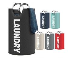 UOON Faltbare Wäschekörbe 82L, CollapsFabric WäscheWäsche Hamper, Faltbare Stoff Wäschesammler, zusammenklappbar Kleidung Tasche, Waschen Abfalleimer,Reise Wäschetonne für Kinder Familie(Schwarz)