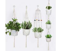 Anpro 4Stk Makramee Blumenampel Pflanzenhalter Baumwollseil Pflanzhänger Blumentopfhänger für Innen Außen Wanddekoration