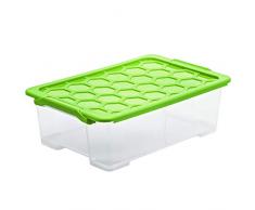 Rotho Evo Safe Keeping Aufbewahrungskiste, Polypropylen, Transparent/Green, 30 L