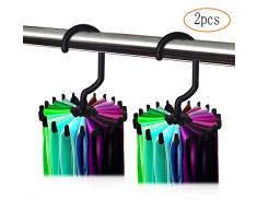 MINGZE 2 Stück Drehen Krawattenhalter Gürtelhalter Halter, Verstellbarer Rotierender 20 Haken für Schrank Organisator Lagerung (Schwarz)