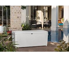 Auflagenbox / Kissenbox Koll Living 511 Liter l 100% Wasserdicht l mit Belüftung dadurch kein übler Geruch / Schimmel l Moderne Rattanoptik l l Deckel belastbar bis 200 KG ( 2 Personen ) - Poolbox