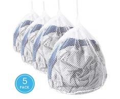 Wäschesack, ASANMU 5 Stück Wäschebeutel Waschmaschine mit Kordelstopper, Wiederverwendbare Groß Netzbeutel für Wäsche, Schutz Waschnetz, Waeschesack für Babywäsche, Unterwäsche, Socken, Kaschmir