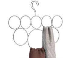 iDesign Classico Schalbügel mit 8 Ringen, Hängeorganizer für Schals, Krawatten, Gürtel, Pashminas und Co. aus Metall, mattsilberfarben