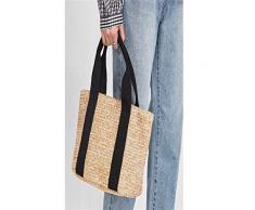 ZANGAO Frauen-Runde Rattan Stroh Taschen Damen Sommer Handtasche Bohemian Korb Straw Stricktaschen (Color : Black)