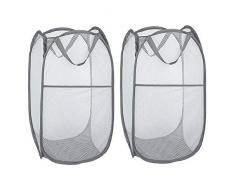 WD&CD Faltbarer Wäschekorb Grau 35 * 35 * 61 cm(2-Stück), Wäscherei Storage Basket Schmutziger Korb Ablagekorb Eimer Runde Lagerung kompatibel für Home Organizer Kinderzimmer